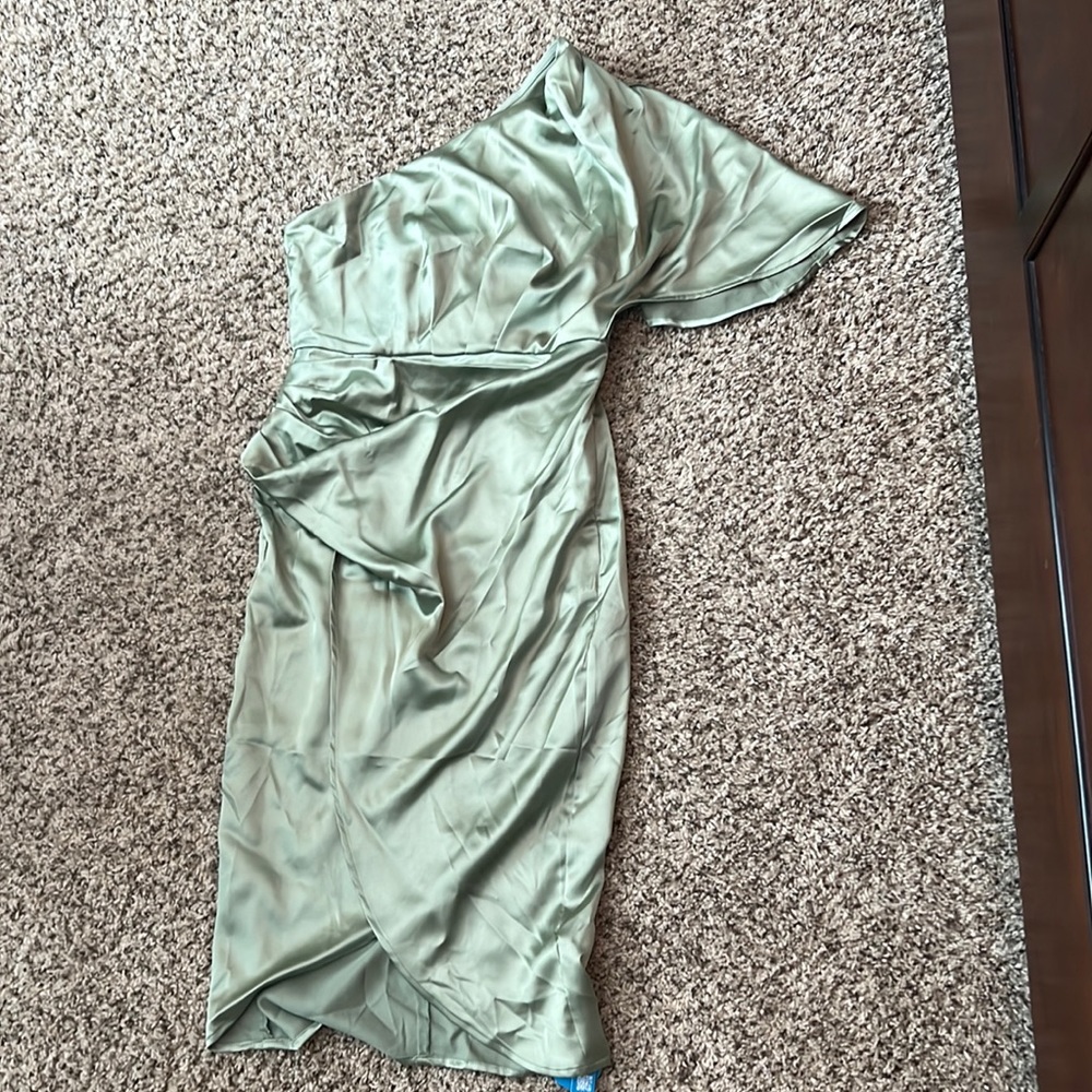 Green satin dress